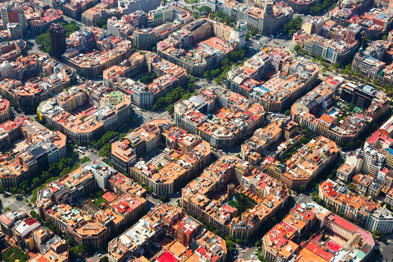 aerial view of eixample district barcelona spain